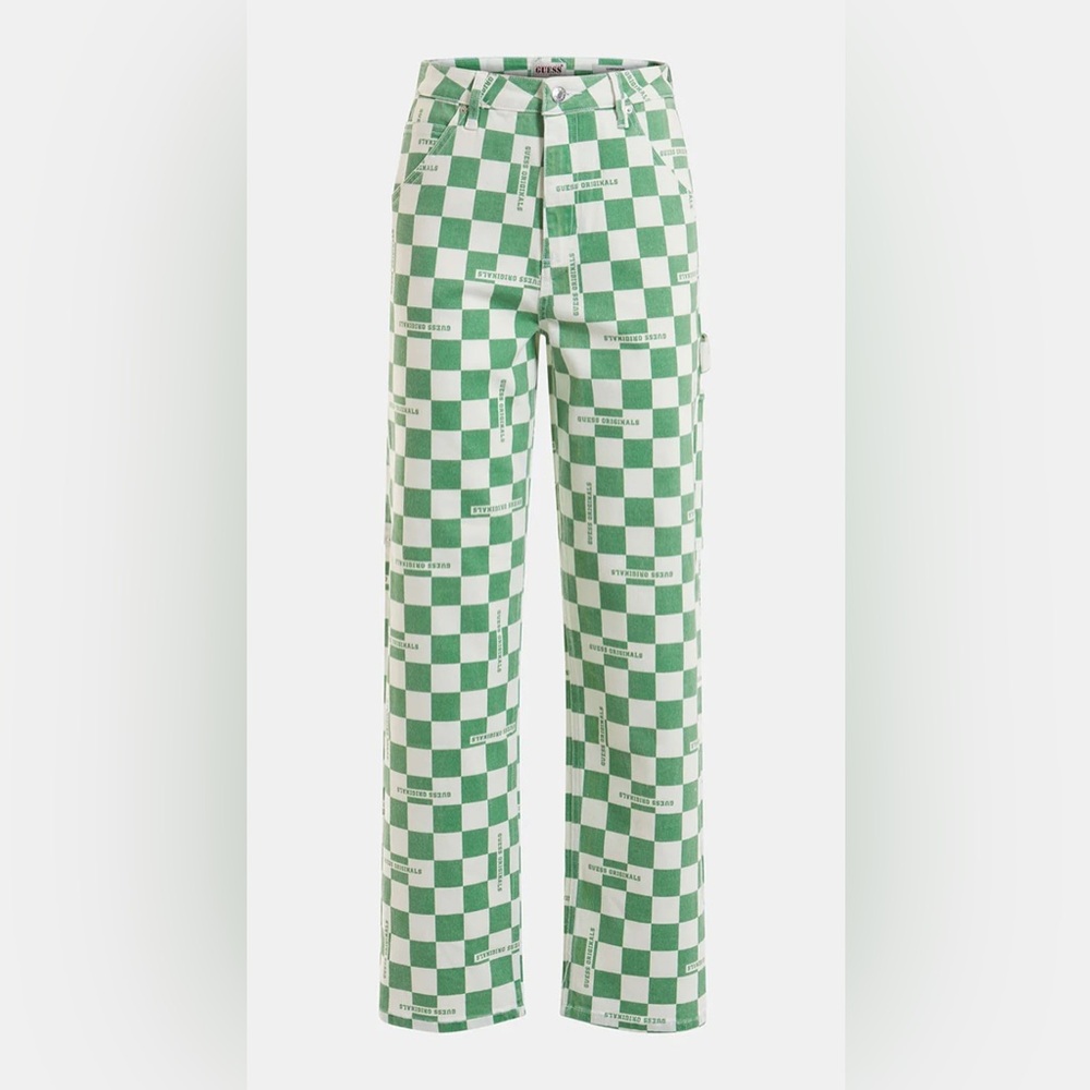 Guess Green and White Checkered Trousers